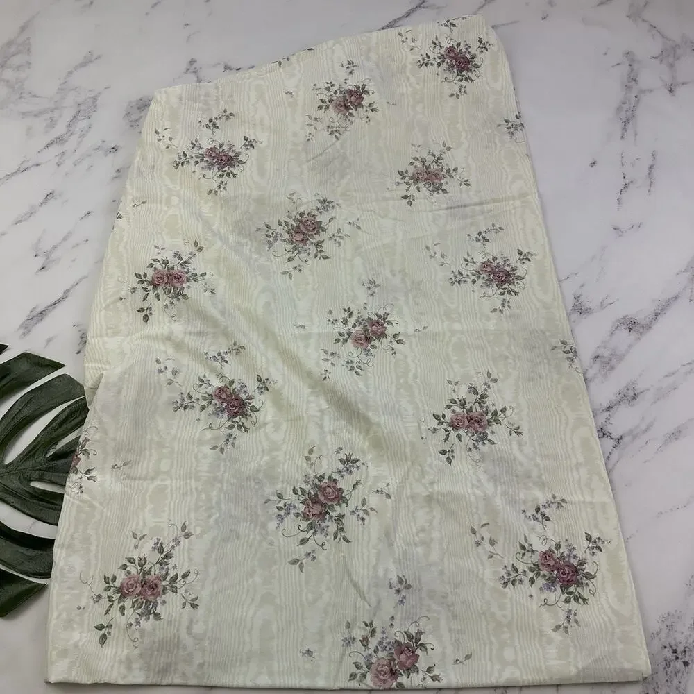 JC Penny Vintage 90s Bed Sheet Set Full Double Cream Purple Ruffles Lace Floral